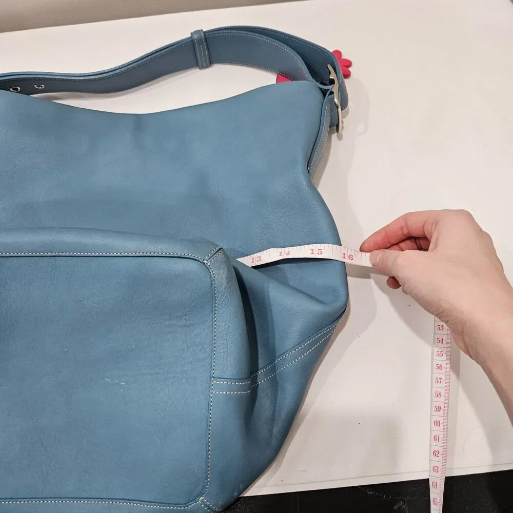 Vintage Coach Duffle Sac Hobo Shoulder Bag 9151 Blue Leather Casual Minimalist